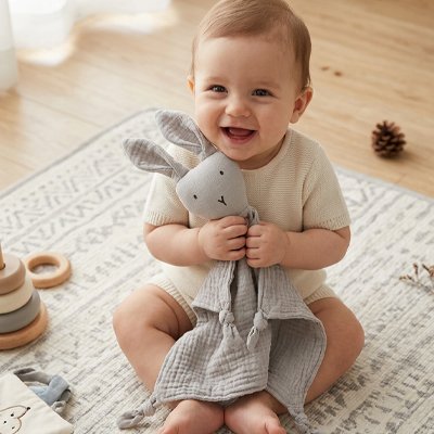 Doudou lapin gris