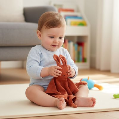 Doudou lapin rouge