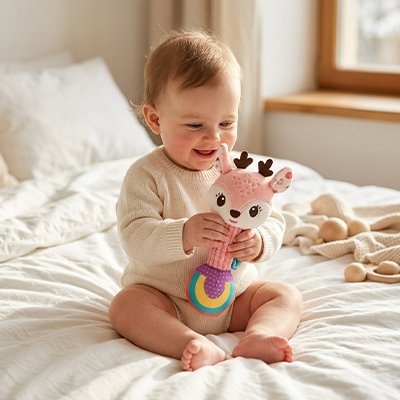 Hochet bebe rose menotte