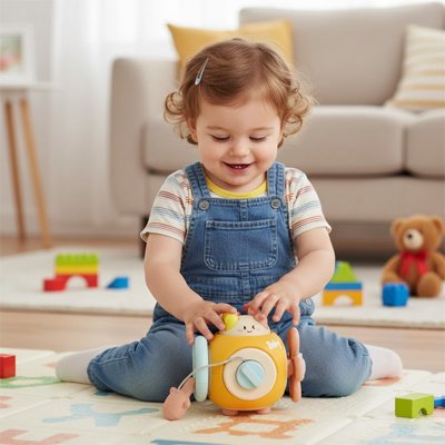 Jouet bebe fillette concentrée