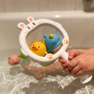 Jouet de bain bébé épuisettes blanche