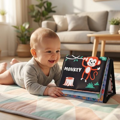 Livre bebe en tissus monkey