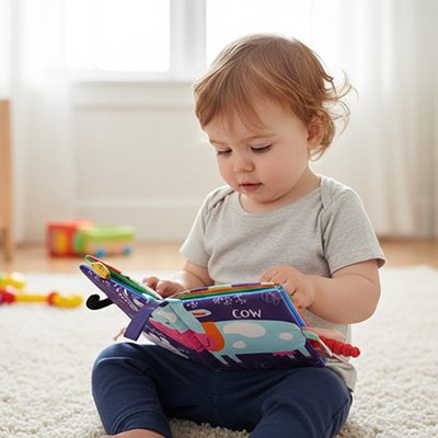 Livre bebe en tissus bleu