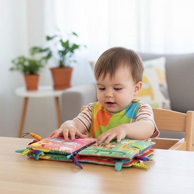 Livre bebe en tissus éveil moment