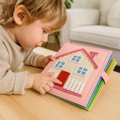 Livre bebe en tissus porte rouge